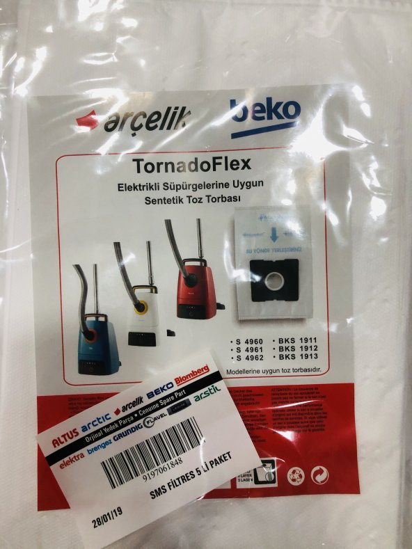 Beko Bks 1911 Süpürge Modeli 5 Adet Toz Torbası Tornado flex