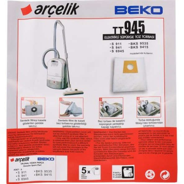Arçelik S 6945 Süpürge Torbası 10 Adet 203120