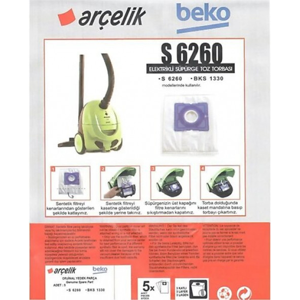 Beko Bks 1330 S 6260 Elektrikli Süpürge Toz Torbası 5 Adet ürün görseli