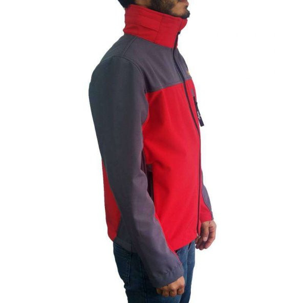 Softshell Kapşonlu Mont Kırmızı-Gri XXL - 2