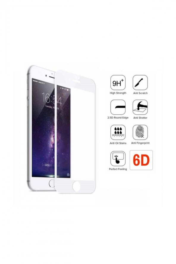 Apple Iphone 8 Plus Beyaz 6d Kavisli Temperli Cam Full Ekran Koruyucu + Silikon Kılıf
