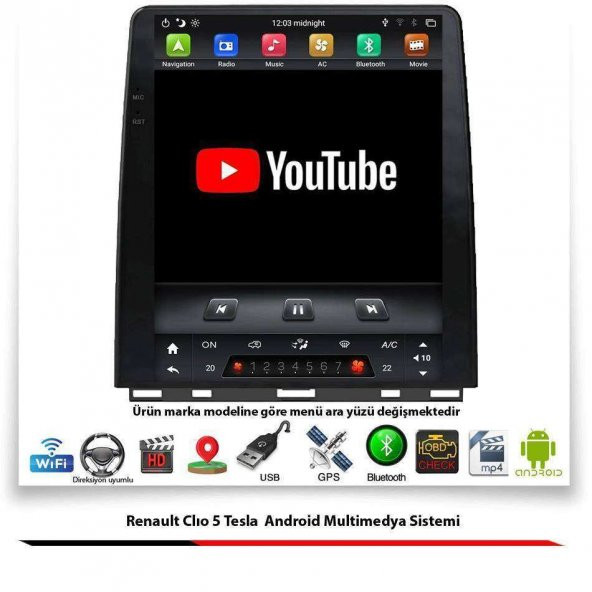 Renault Clıo 5 Tesla Android Multimedya Sistemi 2 GB Ram 32 GB Hafıza 8 Çekirdek Nakamichi Japon Markası - 3