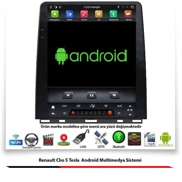 Renault Clıo 5 Tesla Android Multimedya Sistemi 4 GB Ram 32 GB Hafıza 8 Çekirdek Necvox Evervox BRC - 2