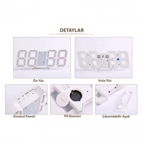 Valkyrie Beyaz LED Dijital Dekoratif Masa veya Duvar Saati - 8