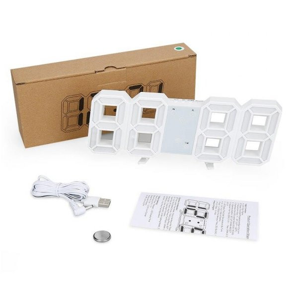 Valkyrie Beyaz LED Dijital Dekoratif Masa veya Duvar Saati - 9