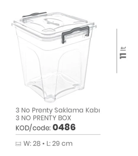 Kilitli Saklama Kabı, Prenty, Plastik, Şeffaf, 28x29 cm, No:3, 11 L