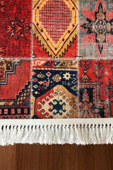 120 x 180 cm Prizma Vintage Baskılı Şönil Halı Saçaklı Kilim V-6004 Karışık, Çok Renkli-120x180 - 3