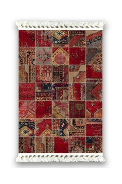 Vintage Baskılı Şönil Halı Saçaklı Kilim V-6004 80x300