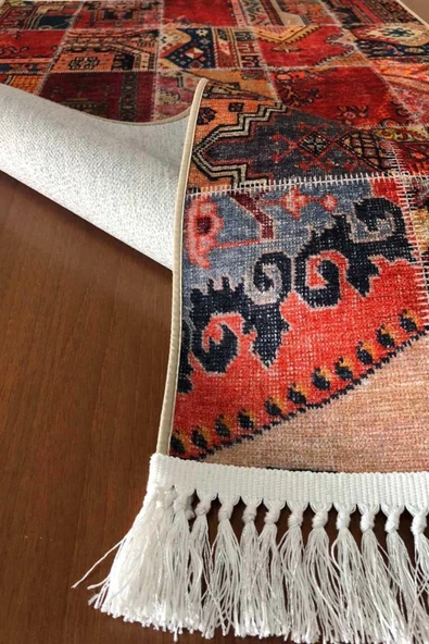 Vintage Baskılı Şönil Halı Saçaklı Kilim V-6004 80x300 - 2