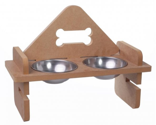 Woodylife Naturel Üçgen Ayarlanabilen Kedi ve Köpek Mama ve Su Kabı - 2
