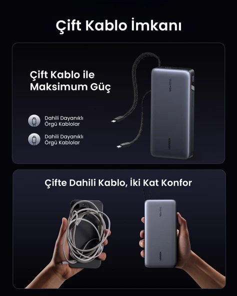 PTTAVM: UGREEN Nexode 25.000 mAh 165W Akıllı Ekranlı, Dahili USB-C