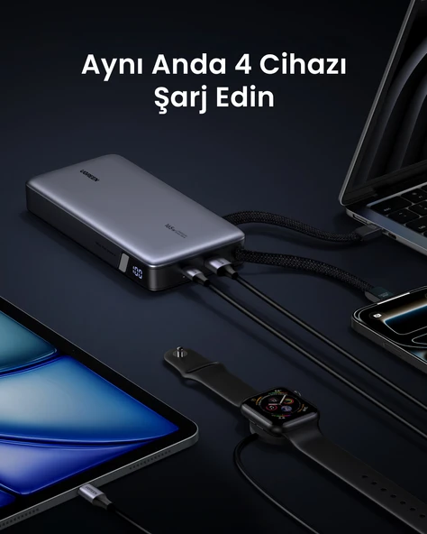 PTTAVM: UGREEN Nexode 25.000 mAh 165W Akıllı Ekranlı, Dahili USB-C