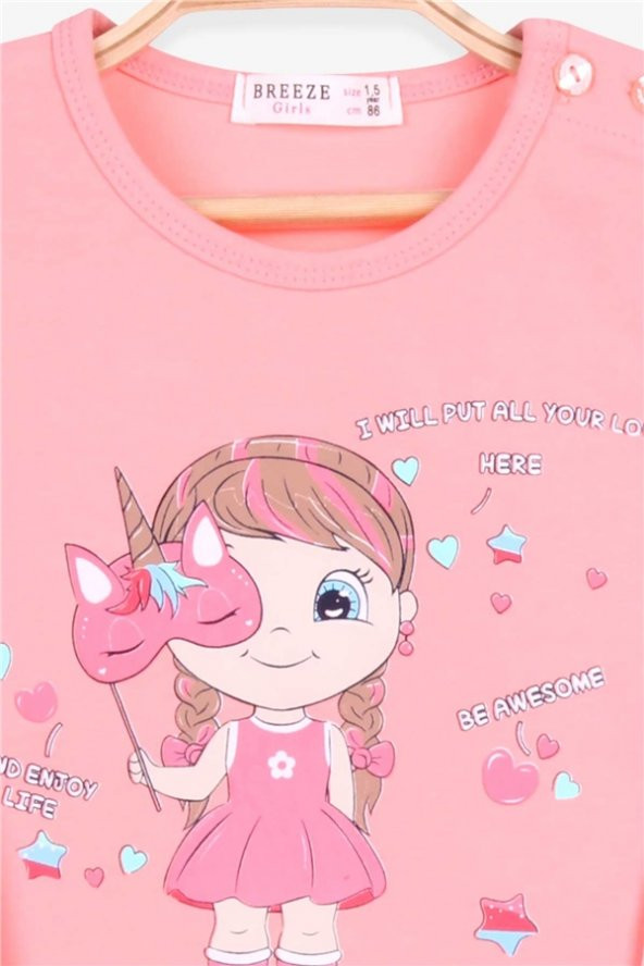 Kız Çocuk Taytlı Takım Unicorn Maskeli Kız Somon Soft (1.5-5 Yaş)