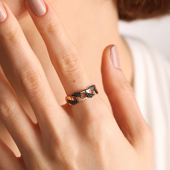 14K Rose Altın Gumet Yüzük Onix - 2