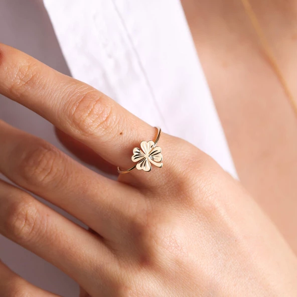 14 Ayar Altın Yonca Yüzük&Küpe - 4