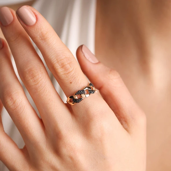14K Rose Altın Gumet Yüzük Onix