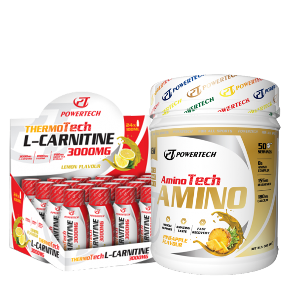 Powertech ThermoTech L-Carnitine 3000mg 24x100 ml Limon+ AminoTech Essential Amino 500 Gr Ananas