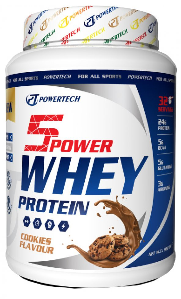 Powertech 5Power Whey Protein 960 Gr Kurabiye Aromalı Protein Tozu