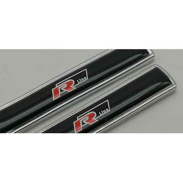 R Line Volkswagen Logo Yan Çamurluk 3M 3D Metal Zemin Üzeri ABS Amblem Arma - 6