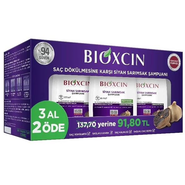 Bioxcin Saç Dökülmesine Karşı Siyah Sarımsak Şampuanı 300 ml | 3 al 2 öde