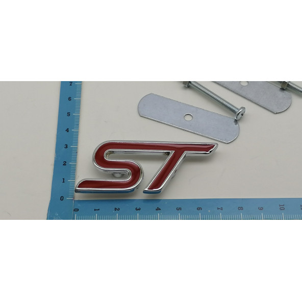 ST Logo  Parlak Krom Kırmızı Ön Panjur Vidalı 3D Metal Kabartmalı Arma