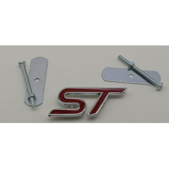 ST Logo  Parlak Krom Kırmızı Ön Panjur Vidalı 3D Metal Kabartmalı Arma - 2