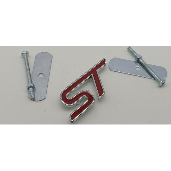 ST Logo  Parlak Krom Kırmızı Ön Panjur Vidalı 3D Metal Kabartmalı Arma - 4