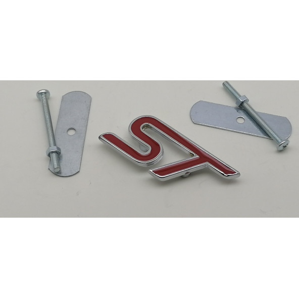 ST Logo  Parlak Krom Kırmızı Ön Panjur Vidalı 3D Metal Kabartmalı Arma - 5