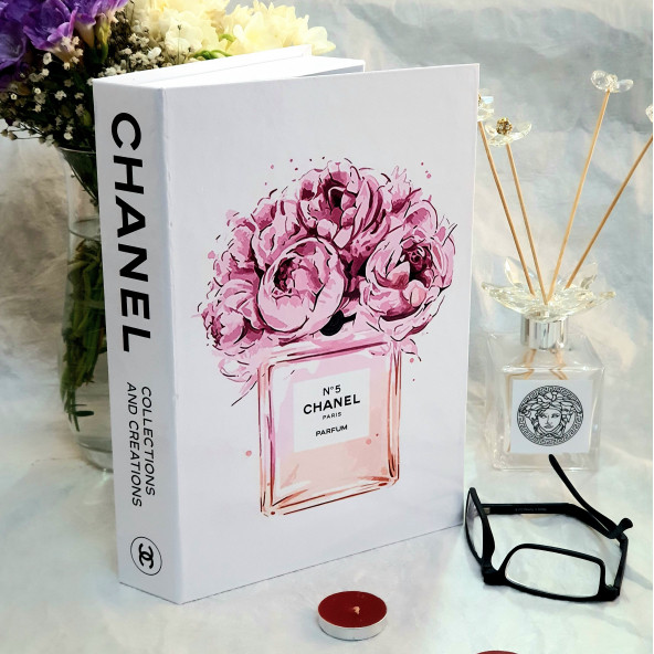 89 / 5.000 Çeviri sonuçları Chanel, Pink Rose, Openable Decorative Book Box, Fashion Fake Books, Home Decor