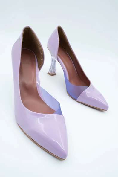 Lila Rugan Şeffaf Stiletto Kadeh Topuklu Ayakkabı - Solus - Resim 4
