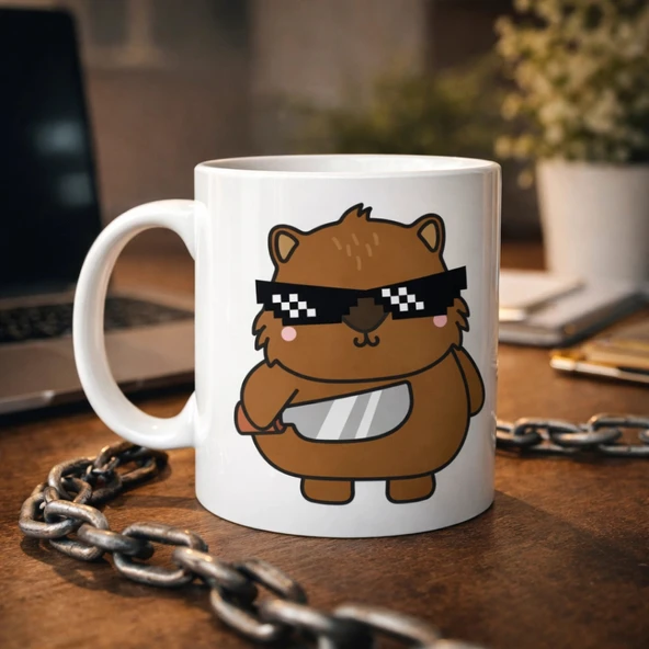 Cool Ayıcık Tasarımlı Porselen Kupa MODEL 84 – Eğlenceli, Karizmatik ve Dikkat Çekici Kahve Kupası