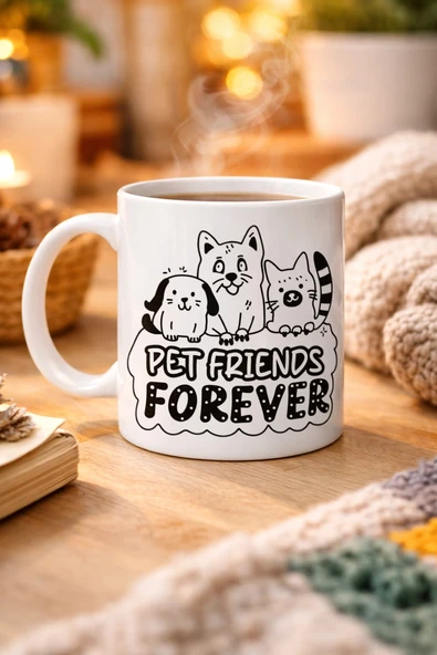 Pet Friends Forever Porselen Kupa MODEL 69 – Kedi & Köpek Figürlü Sevimli Tasarım, Hayvan Severlere Özel Kahve ve Çay Ku