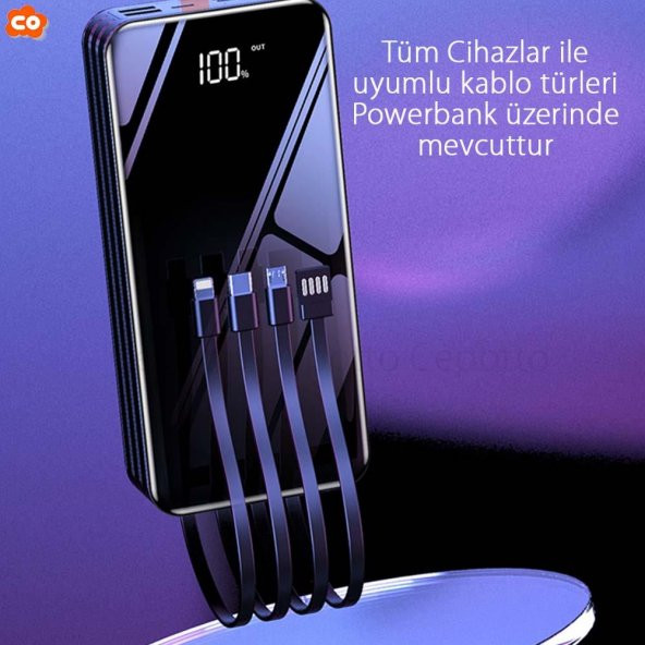 50.000 mAh 2.1A Powerbank Dijital Göstergeli Led Fenerli Kendinden Kablolu Bileklikli Powerbank - 6