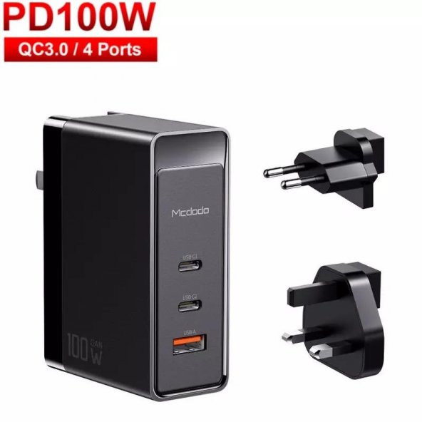 Mcdodo 100w GaN Ultra Hızlı 2xType-C 1xUsb Laptop Macbook Telefon Hızlı Şarj Başlığı - 4