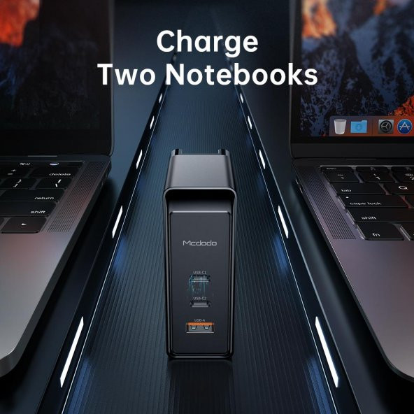 Mcdodo 100w GaN Ultra Hızlı 2xType-C 1xUsb Laptop Macbook Telefon Hızlı Şarj Başlığı - 6