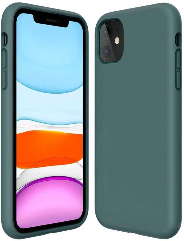iPhone 11 Kılıf (6.1)-Liquid Silicone İçi Kadife Koyu Yeşil