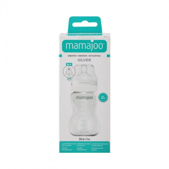 Mamajoo Silver Biberon 250ml & Yedek İkili Biberon Emziği No.1 0 Ay+ - 5