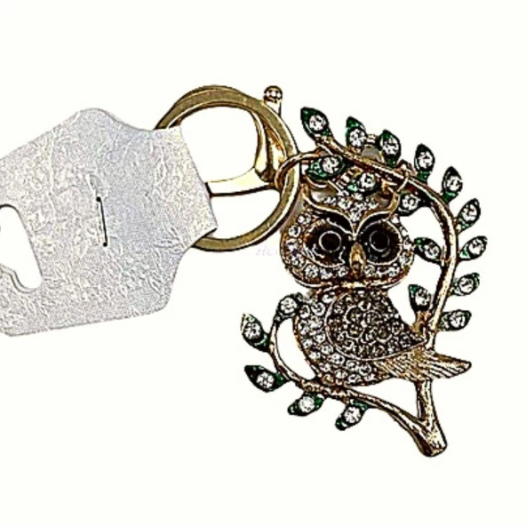 Siyah Kristal Taşlı Baykuş Anahtarlık ürün görseli