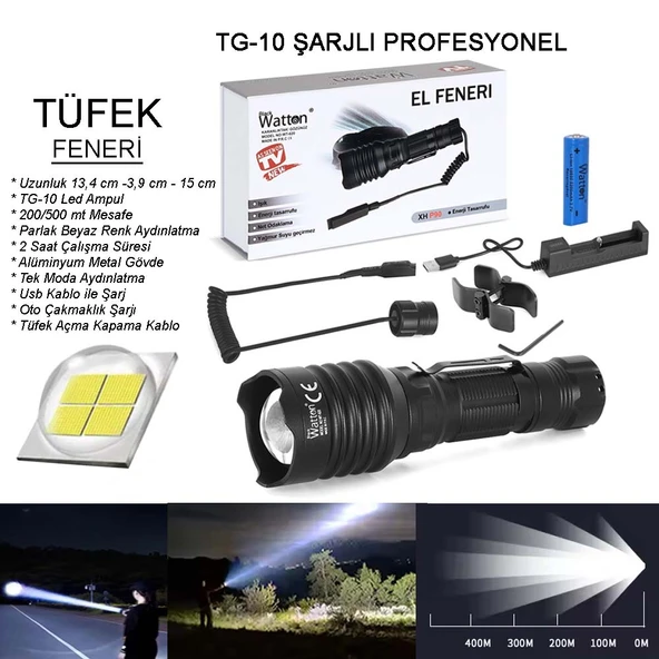 Tg-10 Şarjli Profesyonel Feneri̇ Watton Wt-620