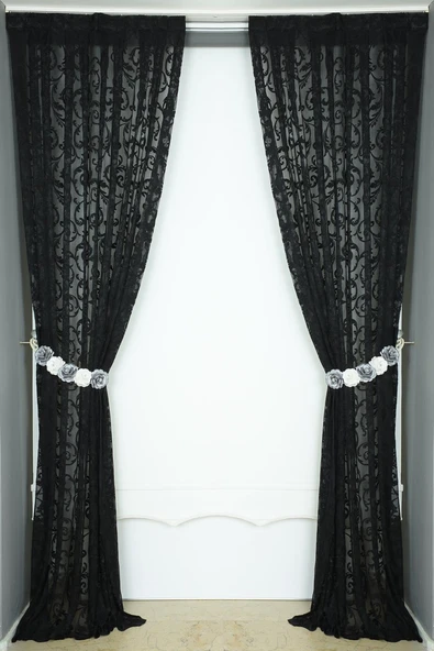 SULTAN 2 MODEL SİYAH RENK TEK KANAT Hazır dikilmiş Pileli Fon Perde 75*260 cm - Resim 6