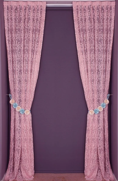 ŞAL MODEL PEMBE RENK TEK KANAT Hazır dikilmiş Pileli Fon Perde 75*260 cm - Resim 5