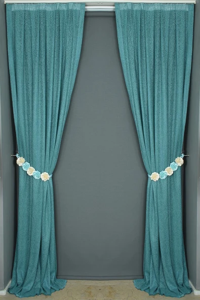 ÇİZGİLİ MODEL PETROL YEŞİLİ RENK TEK KANAT Hazır dikilmiş Pileli Fon Perde 75*260 cm - Resim 6