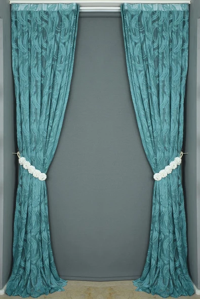 KILINÇ MODEL PETROL YEŞİLİ RENK TEK KANAT Hazır dikilmiş Pileli Fon Perde 75*260 cm - Resim 6