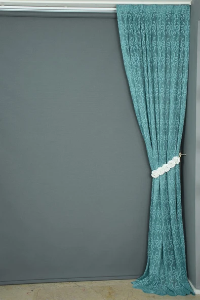 ŞAL MODEL PETROL YEŞİLİ RENK TEK KANAT Hazır dikilmiş Pileli Fon Perde 75*260 cm - Resim 5