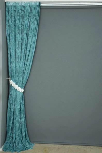 KILINÇ MODEL PETROL YEŞİLİ RENK TEK KANAT Hazır dikilmiş Pileli Fon Perde 75*260 cm - Resim 4