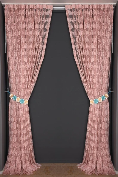 YAPRAK MODEL PUDRA RENK TEK KANAT Hazır dikilmiş Pileli Fon Perde 75*260 cm - Resim 4