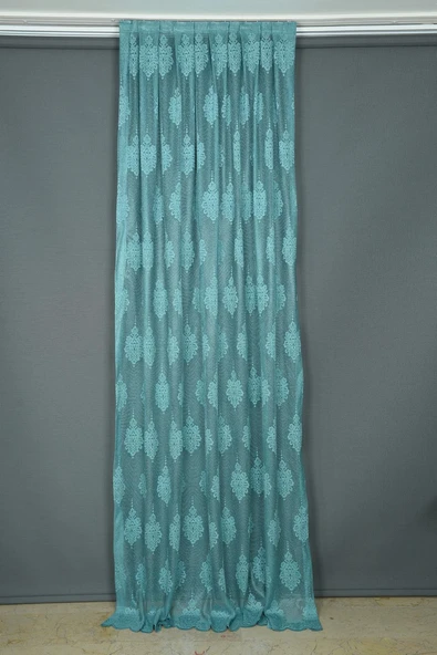 NOKTALI DAMAKS MODEL PETROL YEŞİLİ RENK TEK KANAT Pileli Fon Perde 75*260 cm ürün görseli 1