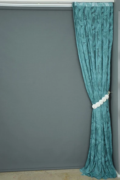 KILINÇ MODEL PETROL YEŞİLİ RENK TEK KANAT Hazır dikilmiş Pileli Fon Perde 75*260 cm - Resim 5