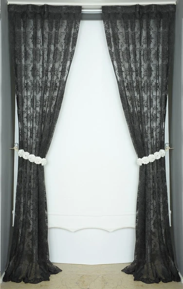 DAMAKS MODEL ANTRASİT RENK TEK KANAT Hazır dikilmiş Pileli Fon Perde 75*260 cm - Resim 6