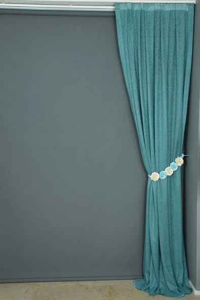 ÇİZGİLİ MODEL PETROL YEŞİLİ RENK TEK KANAT Hazır dikilmiş Pileli Fon Perde 75*260 cm - Resim 5